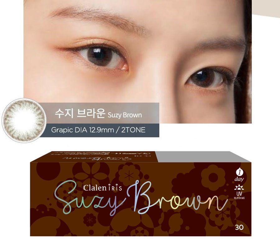 clalen suzy brown 款隱形眼鏡展示，靈感來自代言人 Suzy 的美麗眼神。