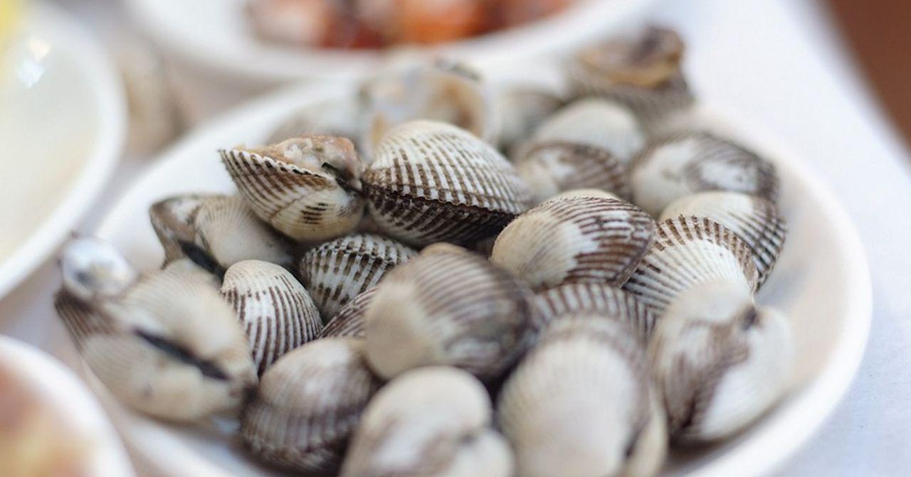 一盤新鮮的韓國蛤蠣，在市場或海鮮餐廳中常見的海產，適合做成辣湯或其他韓國風味料理。」