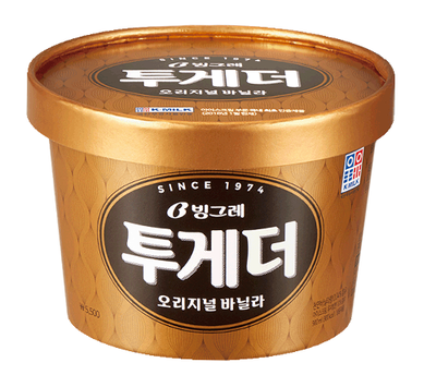 1974年推出的Binggrae Together香草冰淇淋的金色包裝杯。