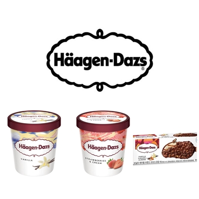 知名品牌Haagen-Dazs的冰淇淋,包含香草和草莓口味的罐裝。