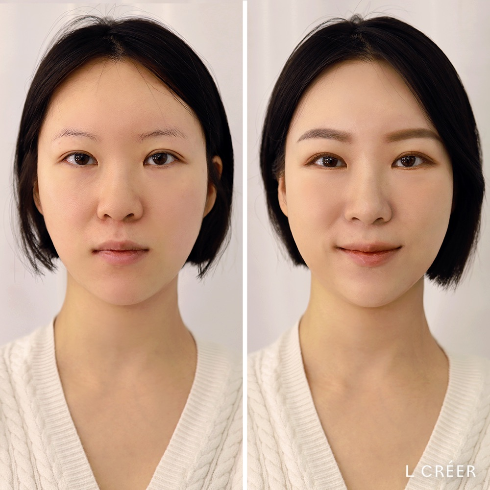 눈썹 정돈 전후 사진, L Créer의 정밀한 눈썹 디자인 서비스.