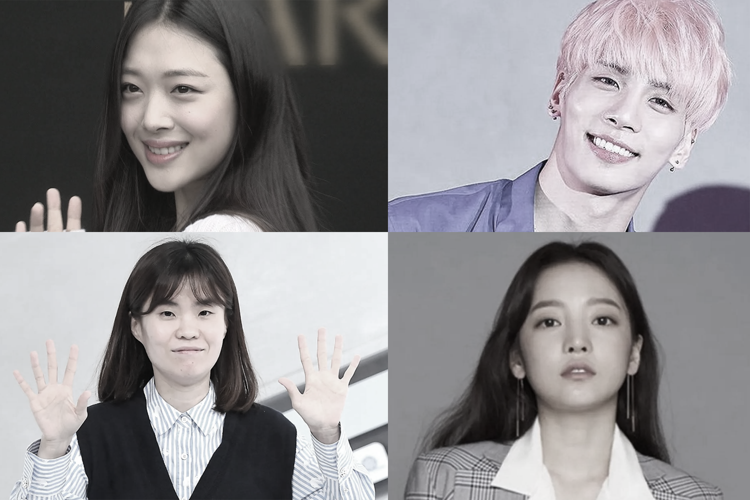 多位艺人形象剪影, 象征韩国演艺圈面临心理健康问题的普遍性, 也提现出艺人自杀现象的严重性.