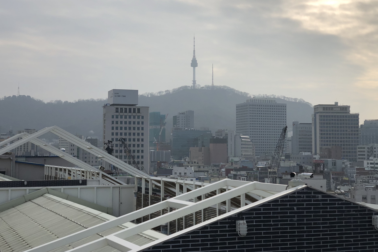 세운상가 옥상에서의 독특한 구조물과 현대적인 건축 디자인.