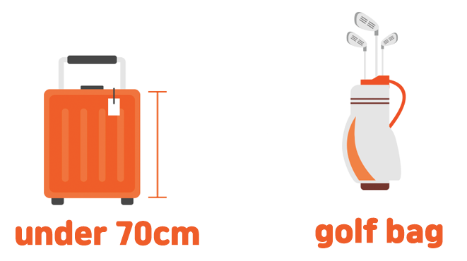 Illustration Showing Suitcase Measurement Under 70cm and Golf Bag