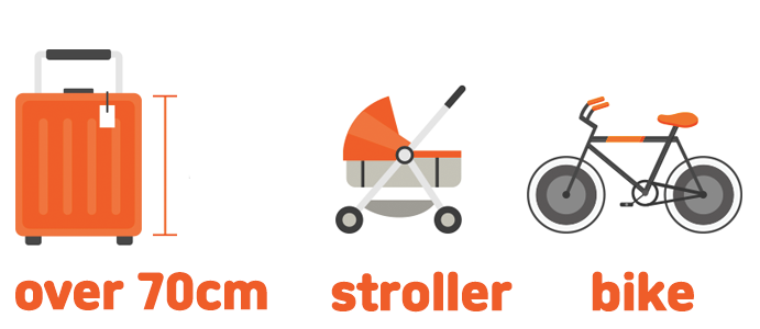 Illustration Depicting Over 70cm Suitcase, Stroller, and Bike for Tripeasy Delivery Service