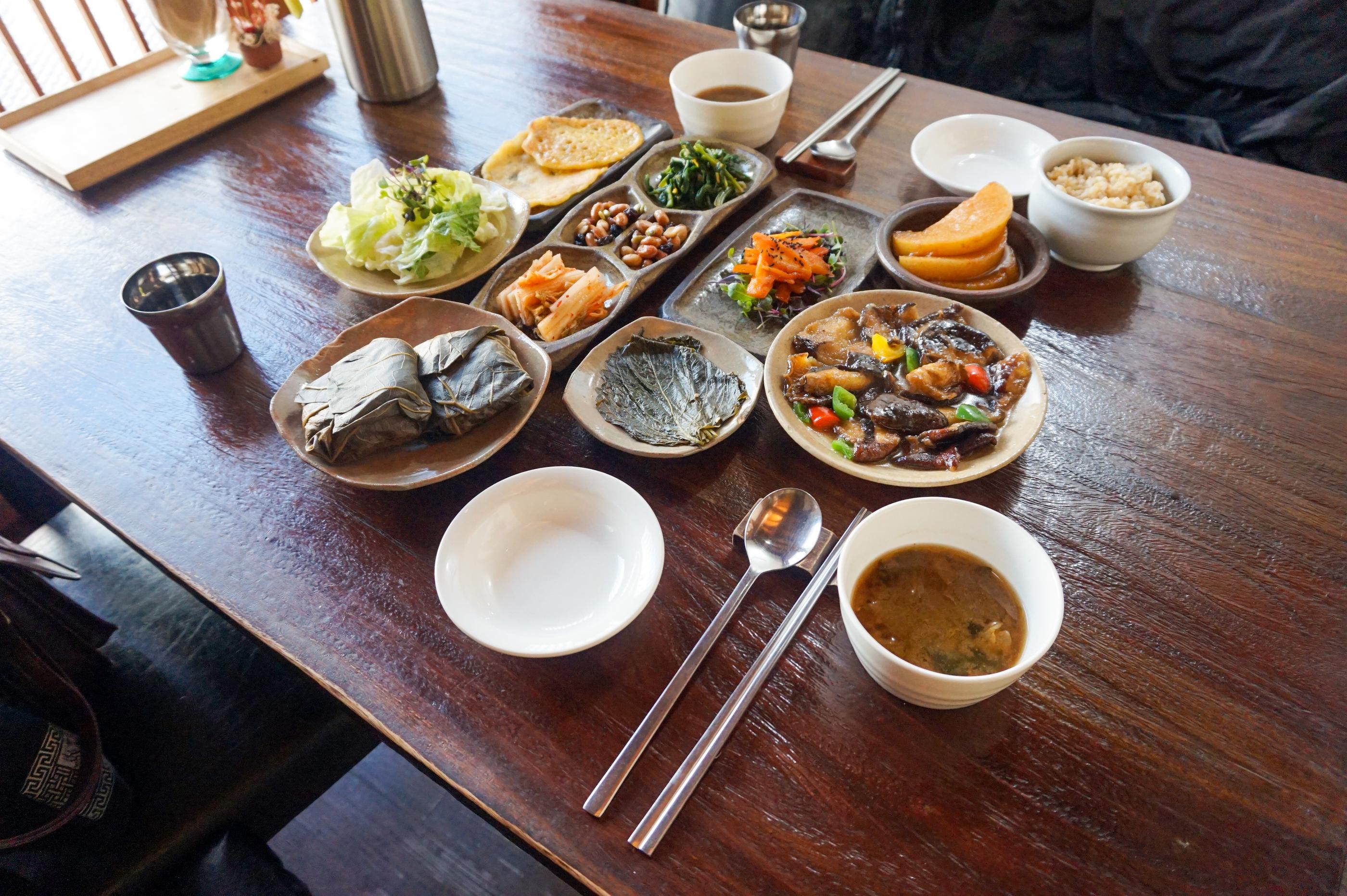 Korean food for vegetarians! Temple food inside a beautiful hanok restaurant.