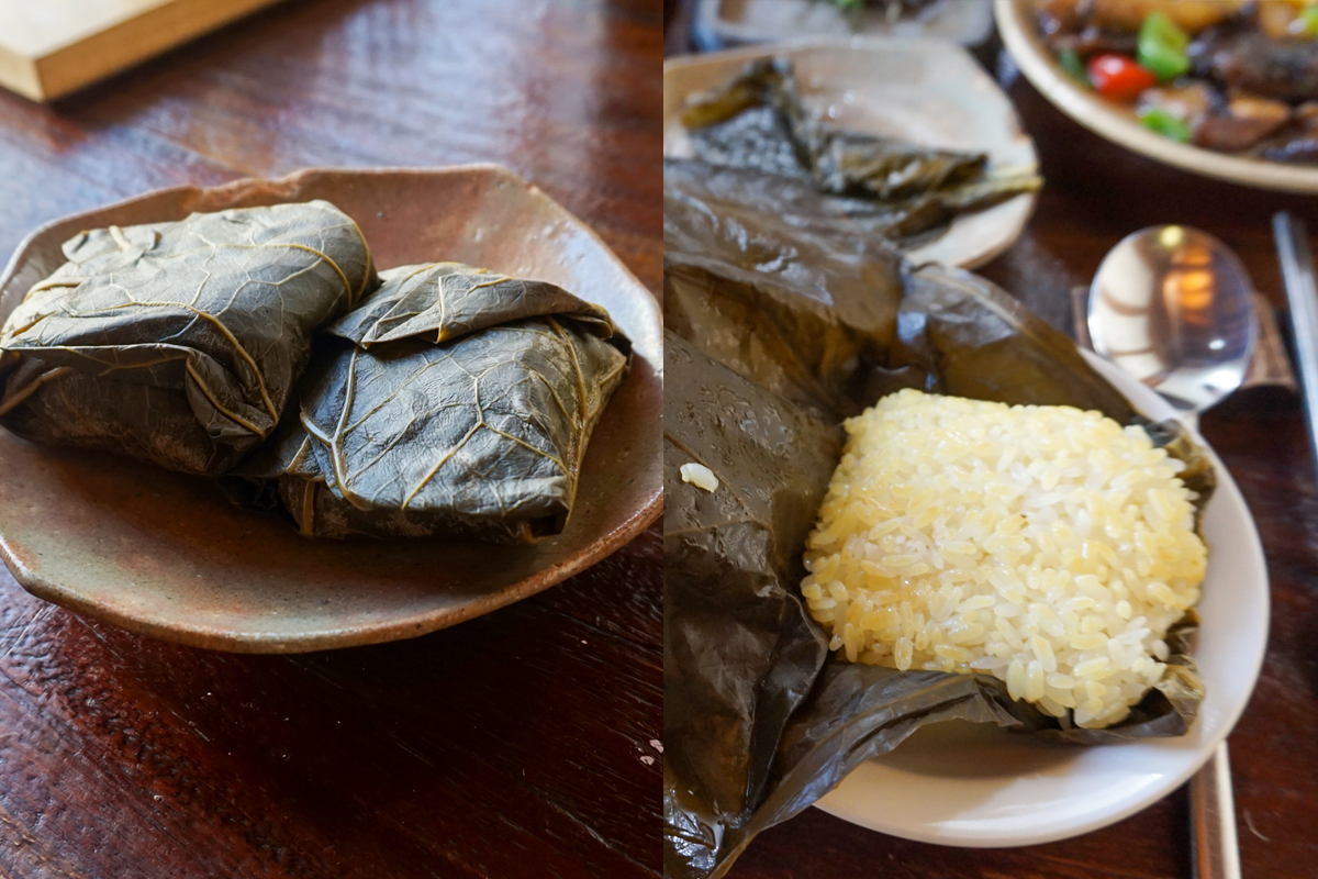 景福宮Maji餐廳的蓮葉飯，包裹在綠色的蓮葉中。