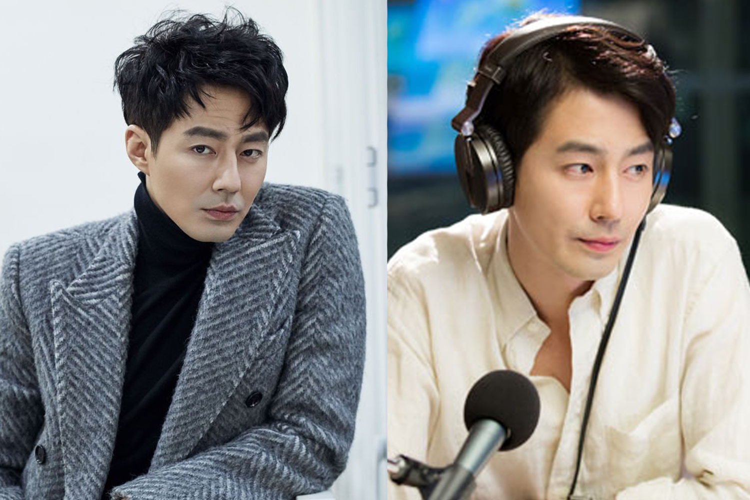 趙寅成穿著灰色大衣，坐在椅子上，背景是現代室內環境。