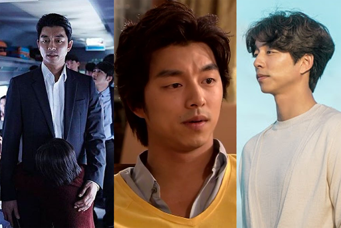 孔劉的多個角色展示，包括《屍速列車》中的角色，身穿黑色西裝，此外還有其他角色。」