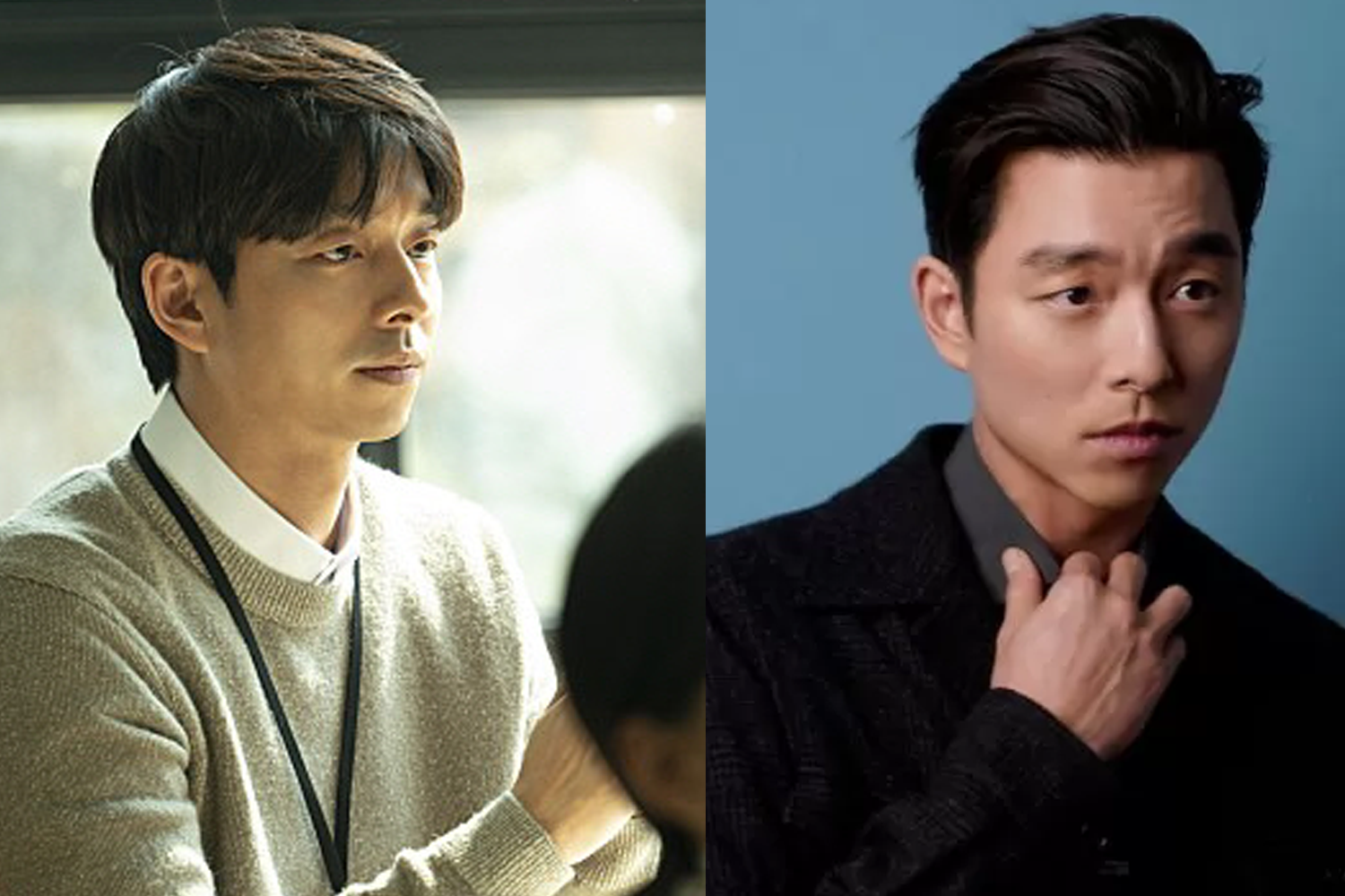 孔劉坐在室內，穿著淺色襯衫的照片。