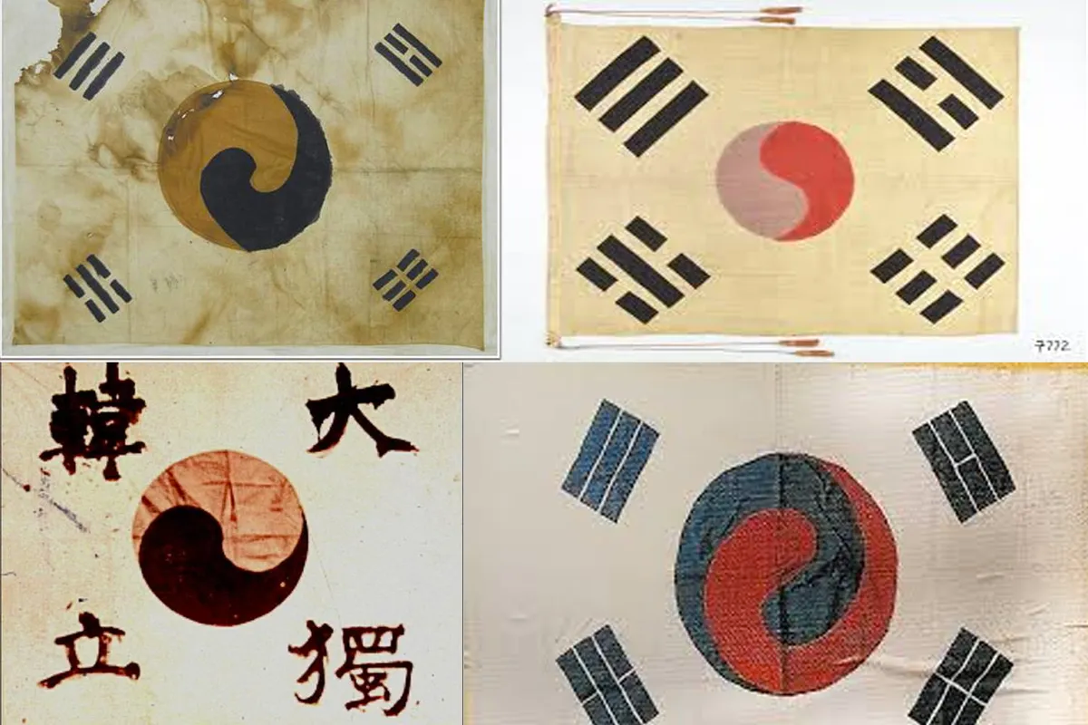 多种不同设计的传统韩国太极旗