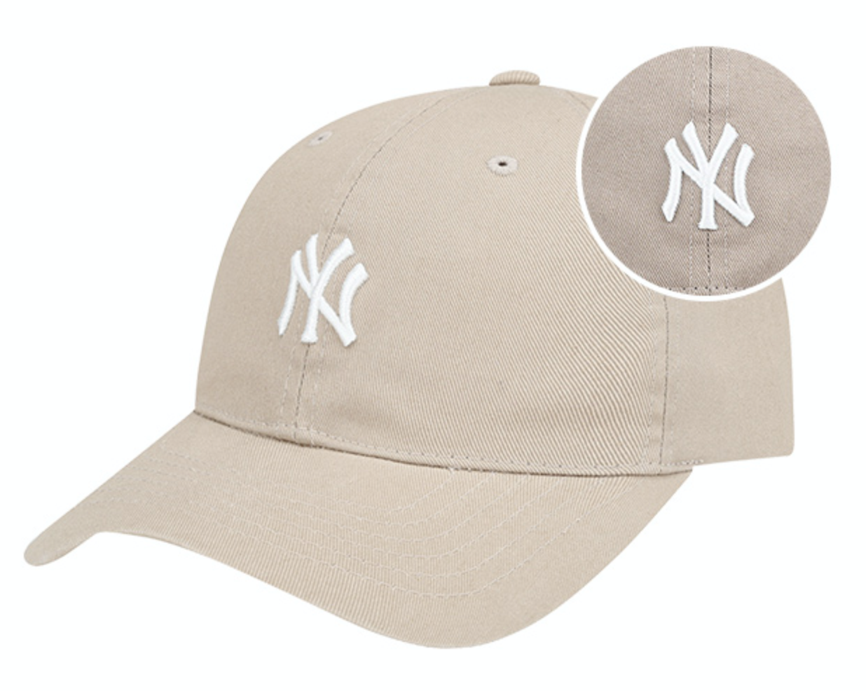 หมวกเบสบอล Rookie Ball Cap ทีม New York Yankees สีเบจพร้อมโลโก้ New York สีขาว