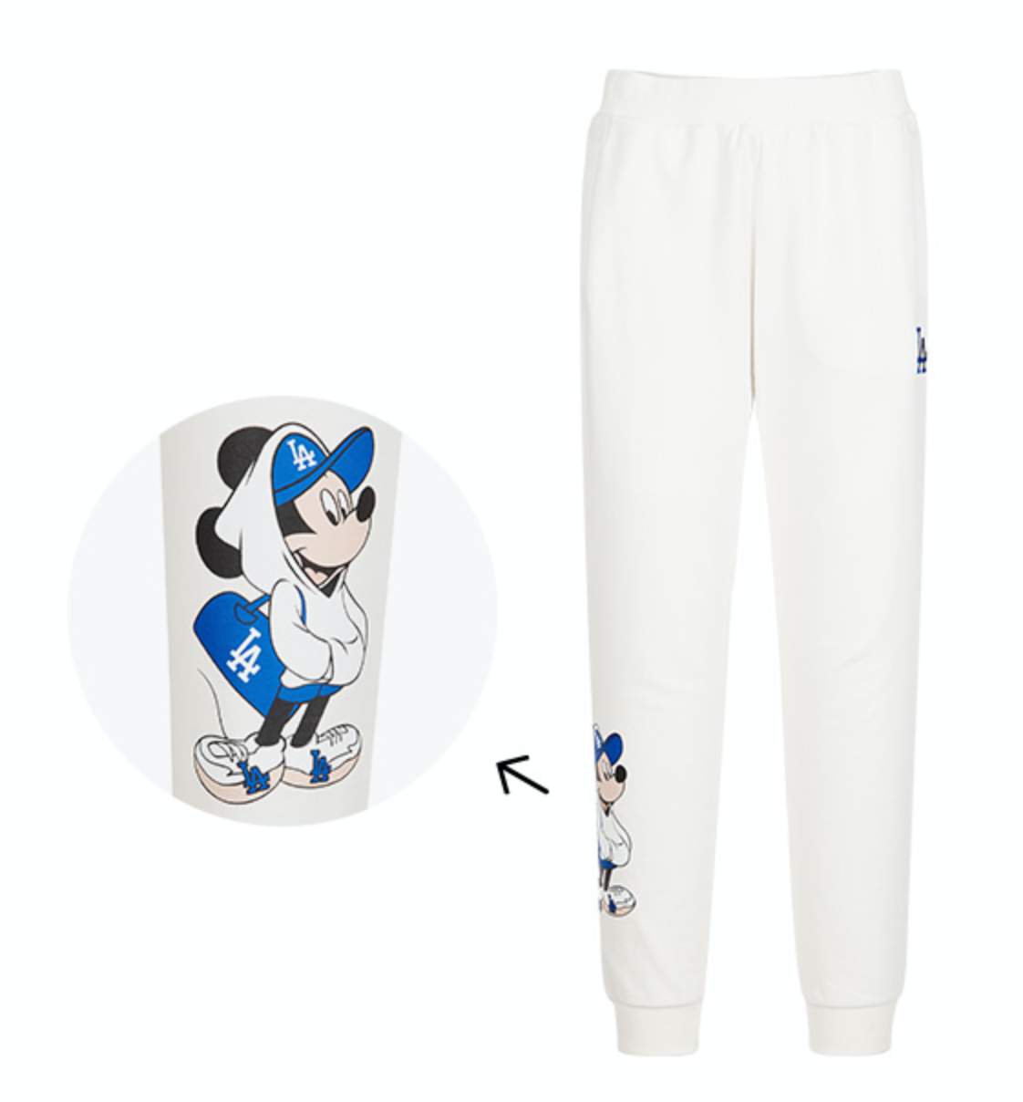 กางเกงจอกเกอร์ MLB Mickey Mouse Jogger Training Pants สีขาวที่มีลายน่ารักของมิกกี้เมาส์