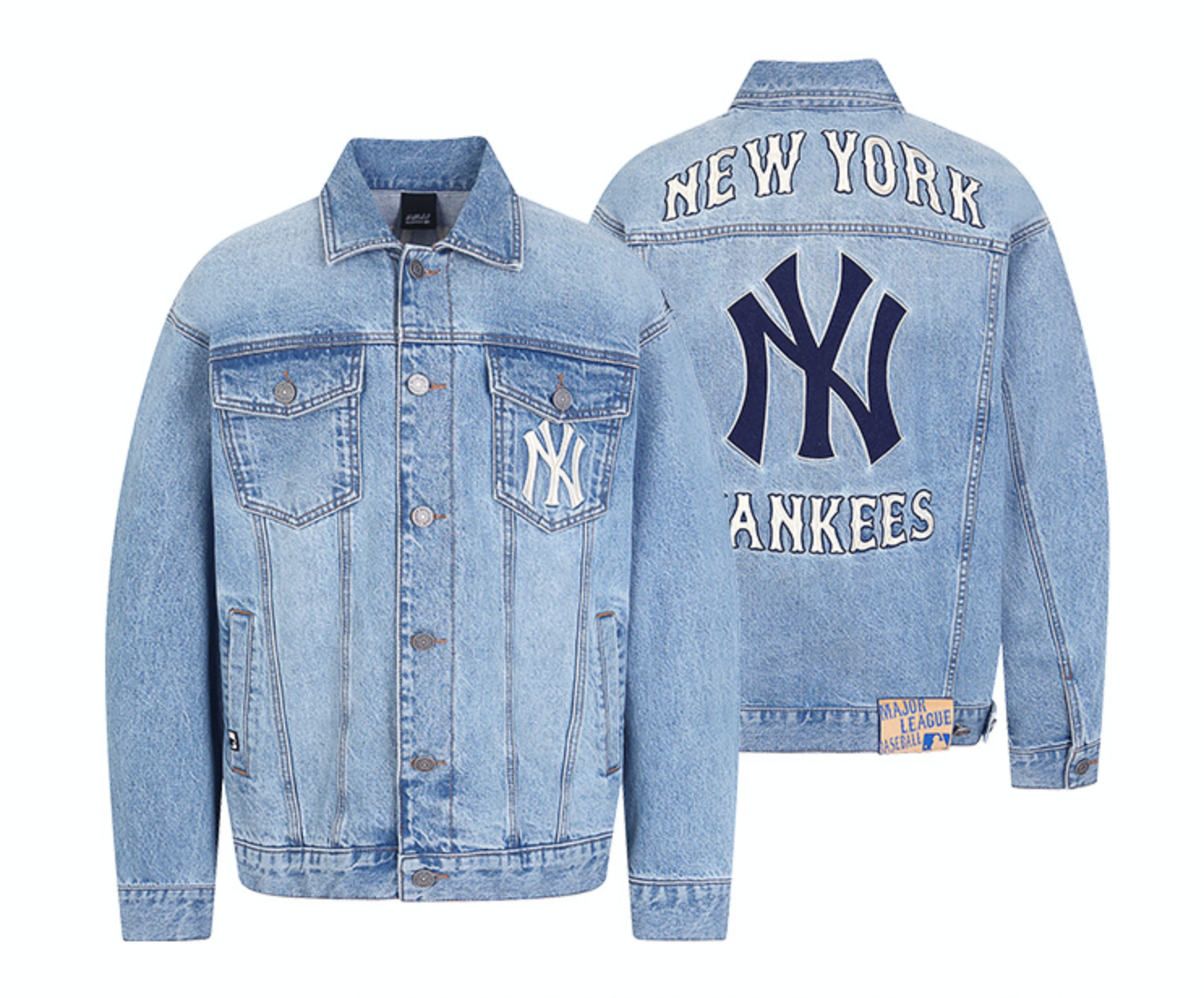 แจ็คเก็ตยีนส์ MLB รุ่น Big Logo Lettering Denim Jacket ทีม New York Yankees โชว์โลโก้ขนาดใหญ่ที่ด้านหลัง