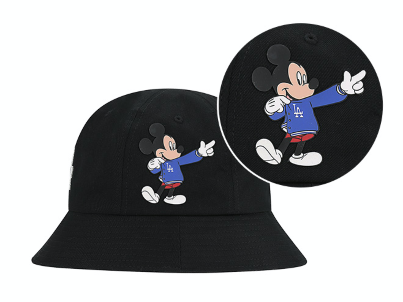 หมวก Mickey Mouse Dome Hat สีดำจาก MLB ซึ่งมีลายคลาสสิกของมิกกี้เมาส์