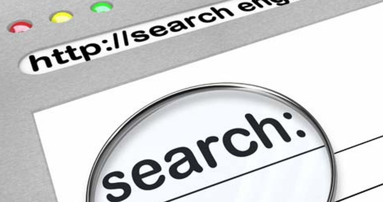 一個放大鏡正聚焦在搜尋引擎上的搜尋框顯示，搜尋字樣在放大鏡下更加明顯，背景顯示的是瀏覽器的地址欄部分。