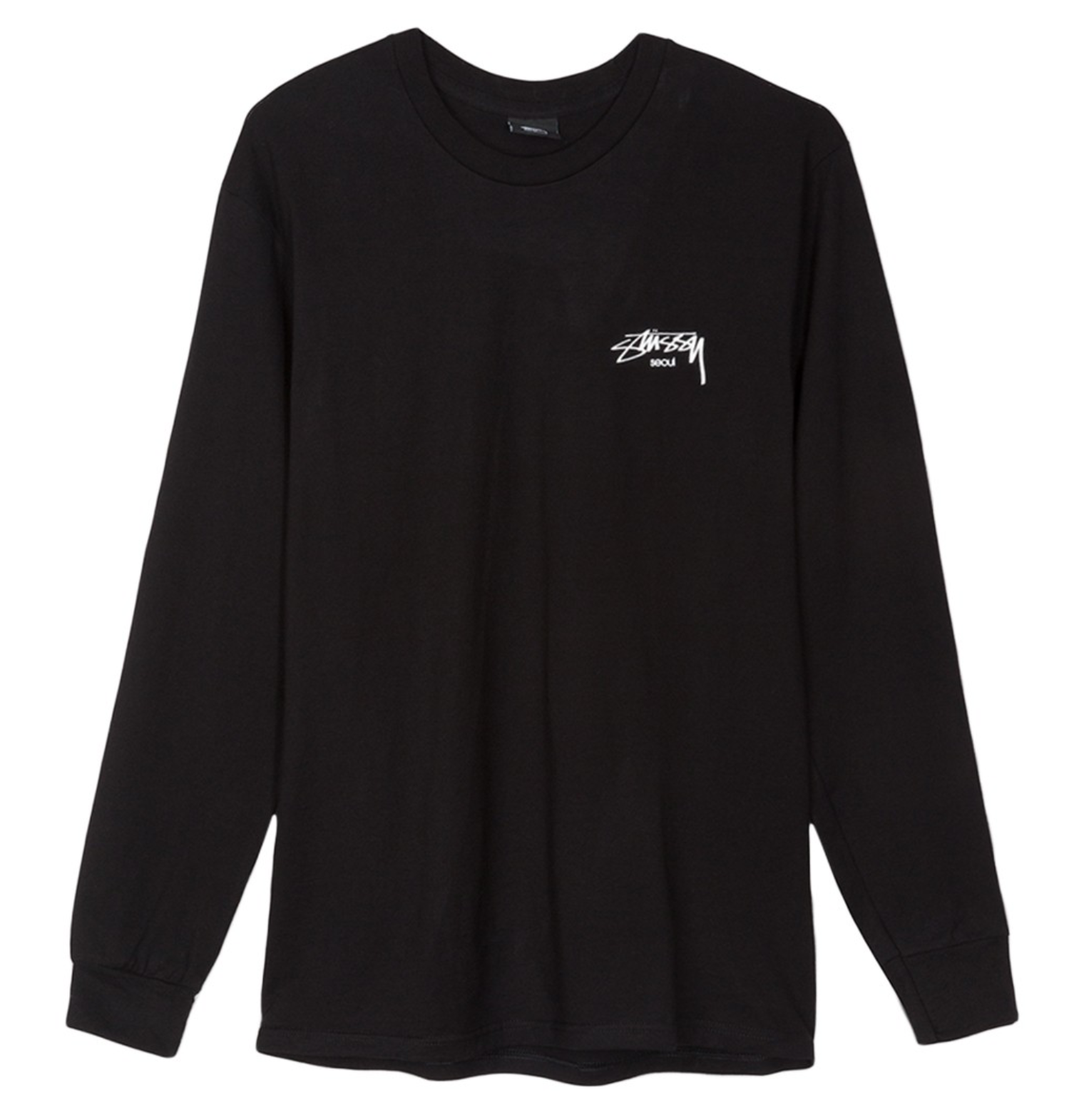เสื้อแขนยาว Stussy รุ่นลิมิเตดสีดำพร้อมโลโก้ Stussy Seoul ที่หน้าอกด้านซ้าย จากคอลเลคชั่นเกาหลี