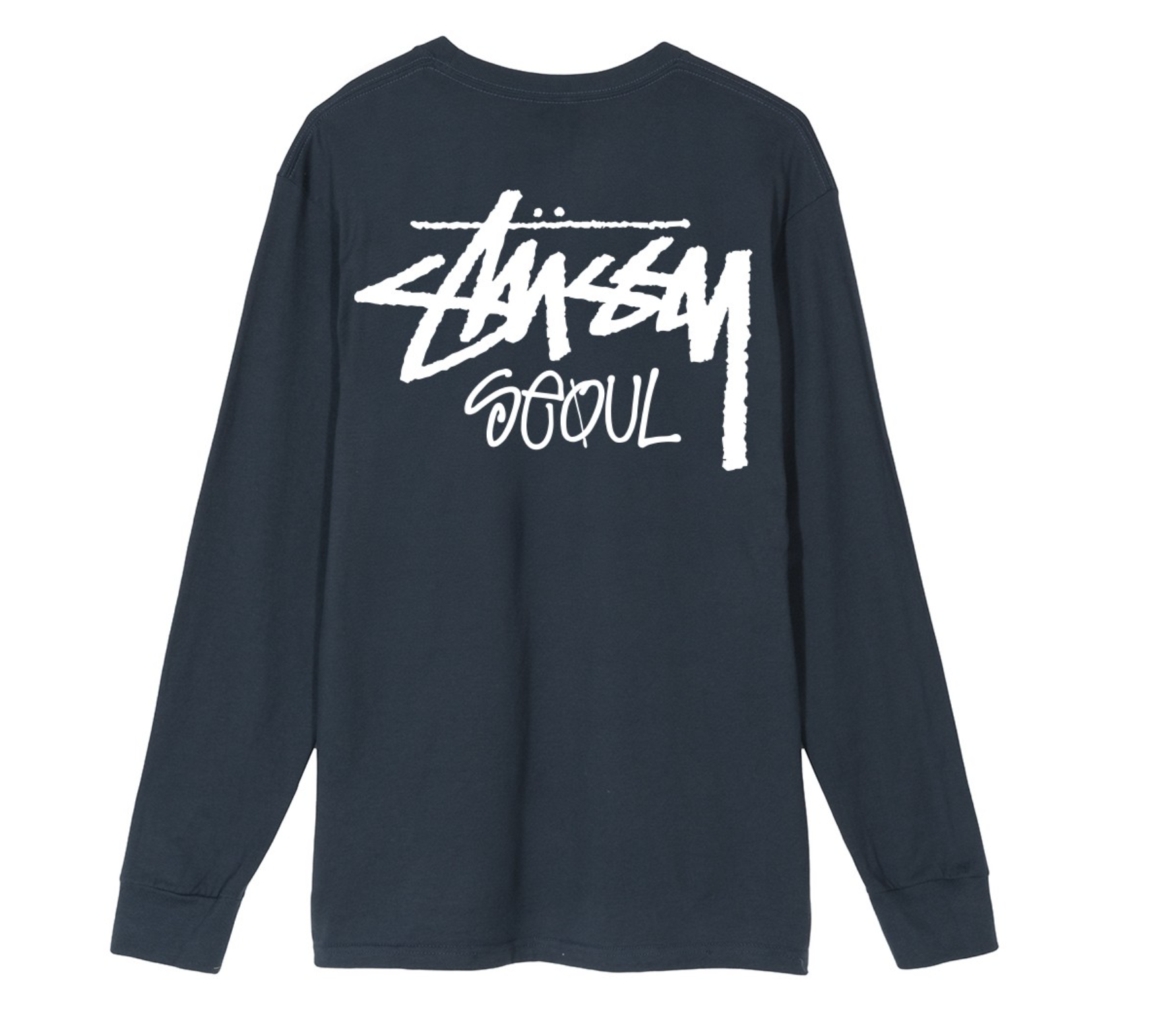 เสื้อแขนยาว Stussy รุ่นลิมิเตดสีดำพร้อมโลโก้ Stussy Seoul ขนาดใหญ่ที่ด้านหลัง จากคอลเลคชั่นเกาหลี