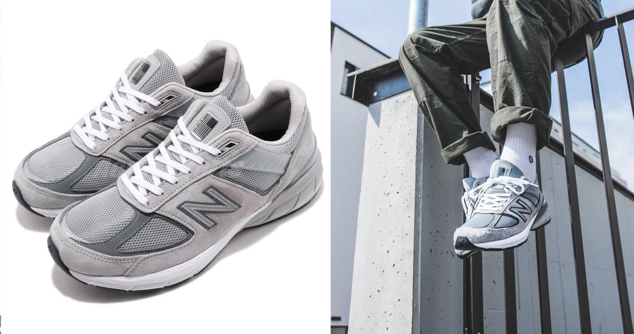 Giày New Balance M990GL5 màu xám, nổi tiếng với độ bền và chất lượng, được ưa chuộng bởi các cặp đôi.