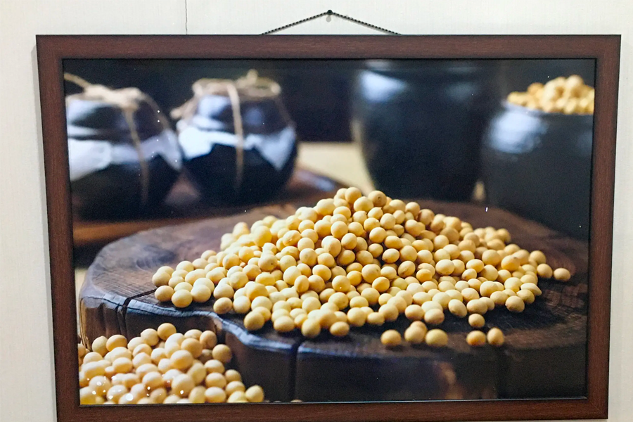 顯示了一隻湯匙裡被小蔥醬油攪拌的湯豆腐，展示料理的精緻細節。