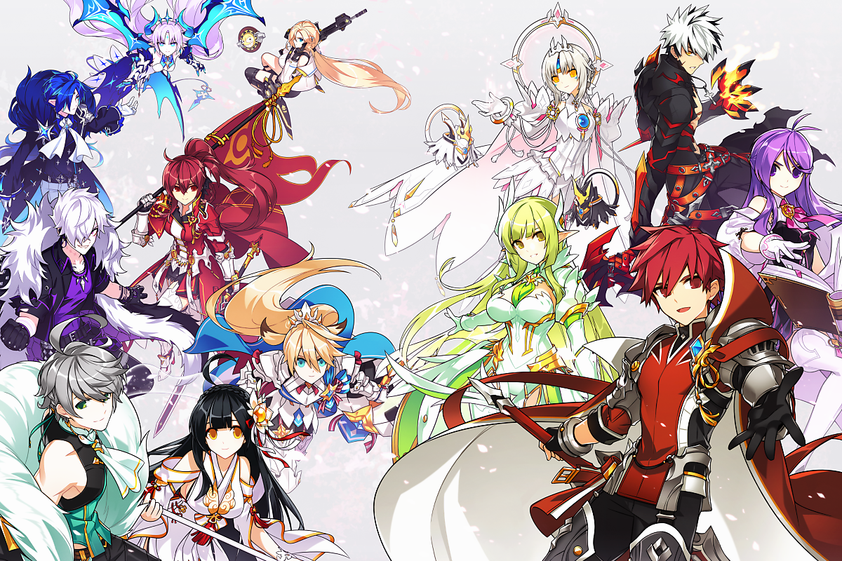 《艾爾之光》展示了多個動漫風格角色的集體插畫，是韓國的著名線上遊戲。