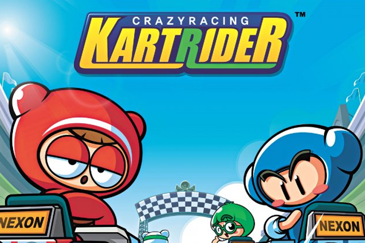 《跑跑卡丁車》遊戲封面，展示了可愛的卡通角色在賽車場上的樣子，是懷舊的韓國線上遊戲之一。