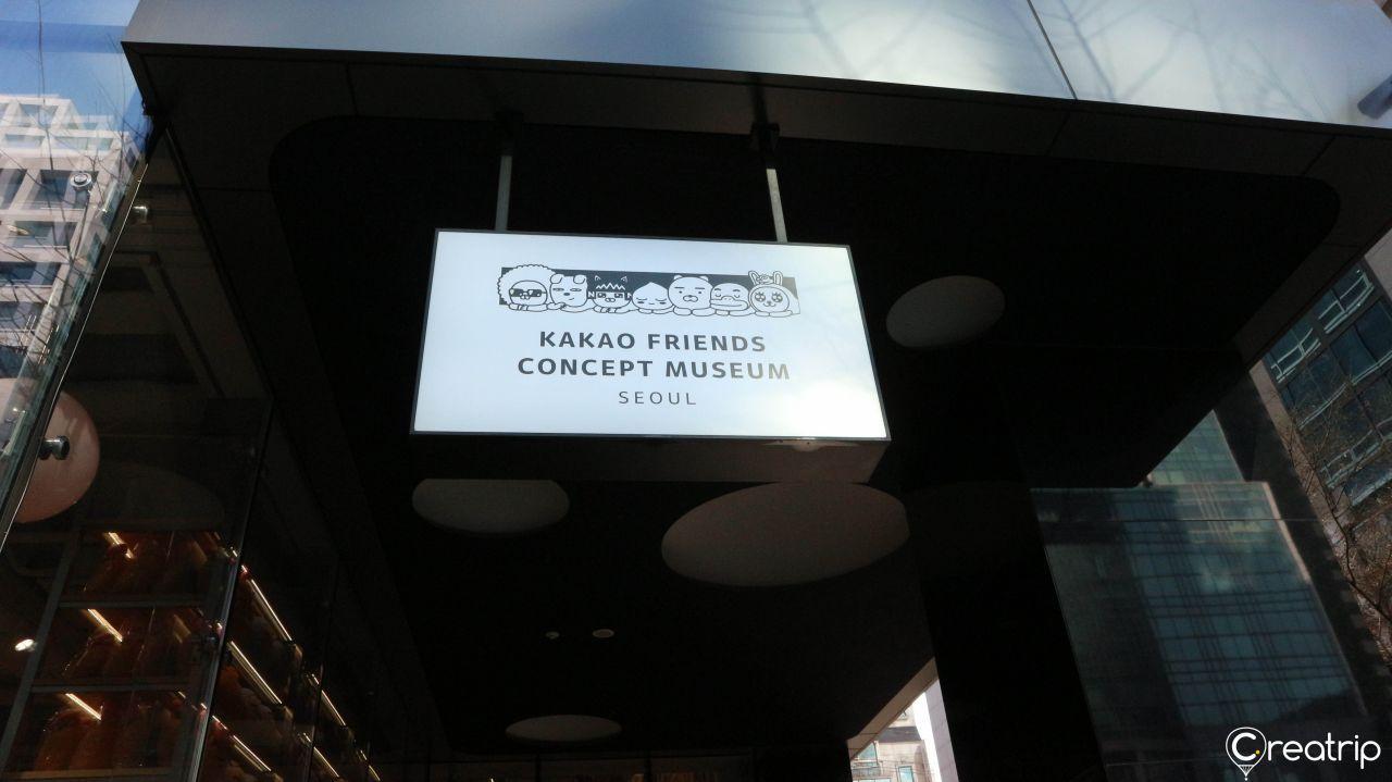 Sign for Kakao Friends Concept Museum above the entrance near homade Street in Seoul.
