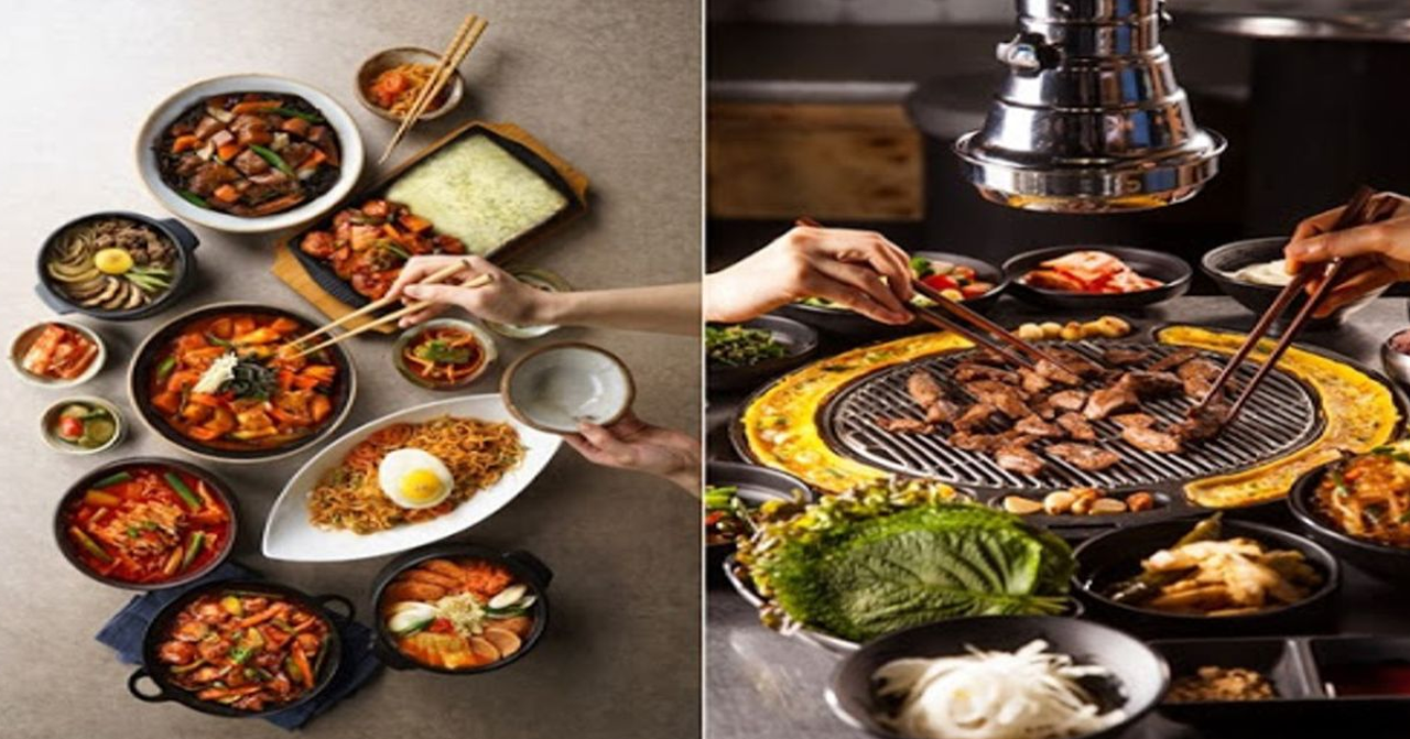 各種美味的正宗香港韓國料理，包括燒肉、杯麵及多款熟悉的韓式韓國美食，展示異國風味的料理特色。