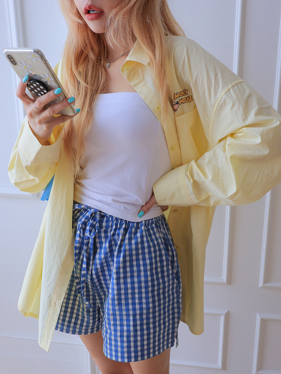 เสื้อเชิ้ตขนาดใหญ่พิเศษลายมิกกี้เมาส์ สีเหลือง ออกแบบให้สามารถสวมใส่เป็นเสื้อคลุมได้อย่างมีสไตล์ เก๋สุดๆ