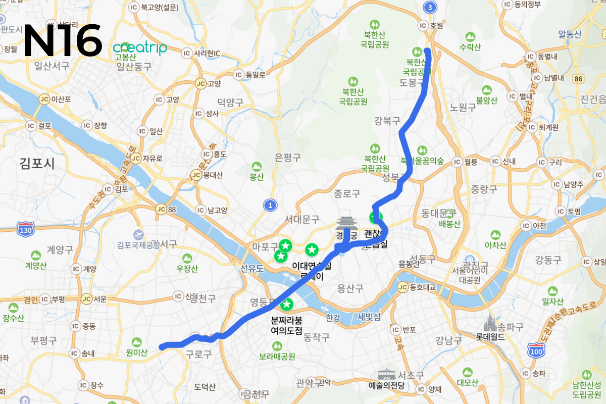 Thông tin cơ bản xe buýt ban đêm Seoul, Xe buýt đêm N16