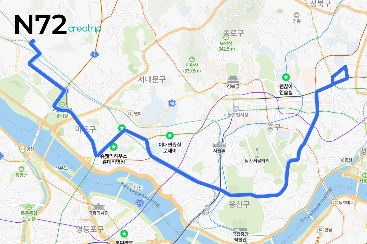 Thông tin cơ bản xe buýt ban đêm Seoul, Xe buýt đêm N72