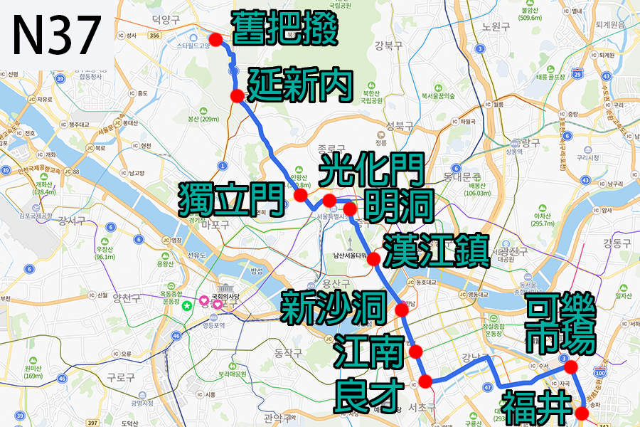 韓國巴士 N37 路線