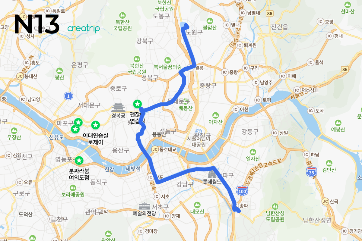 Thông tin cơ bản xe buýt ban đêm Seoul, Xe buýt đêm N13