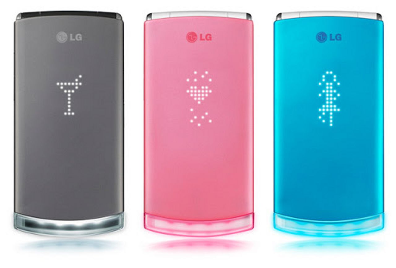 多款颜色的旧式LG Lollipop手机，带有LED显示屏的可爱设计。