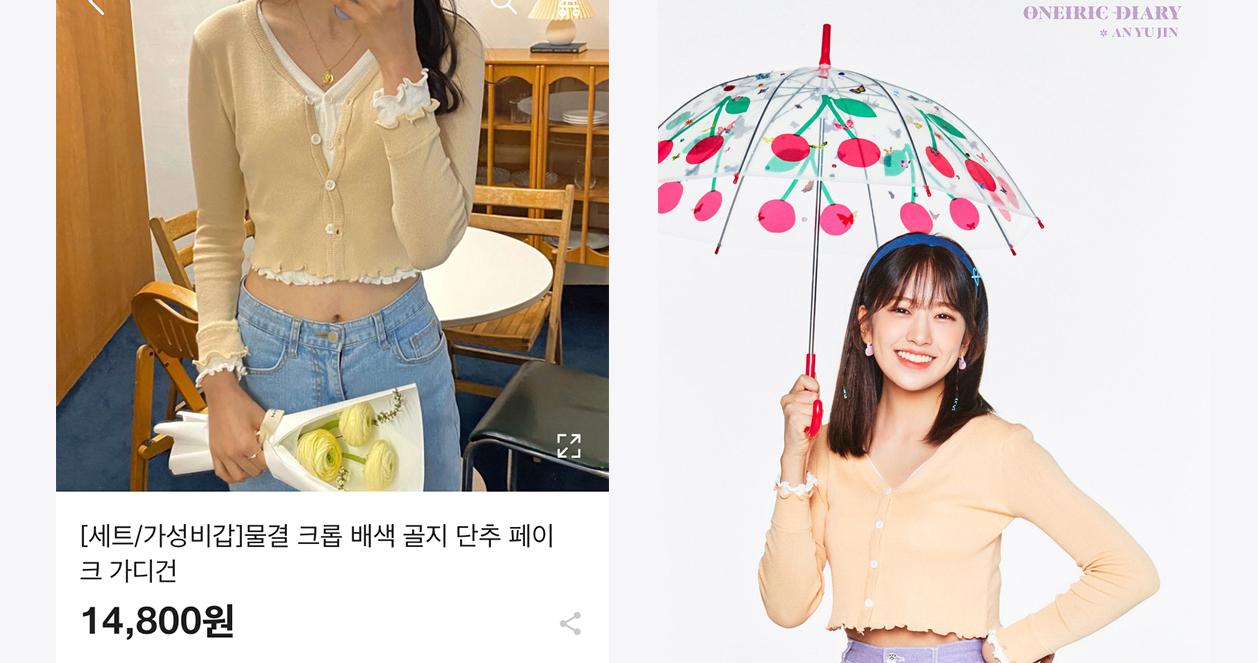 Yujin tạo dáng với chiếc ô và mặc áo cardigan màu vàng nhạt trong album Oneiric Diary của IZ*ONE.