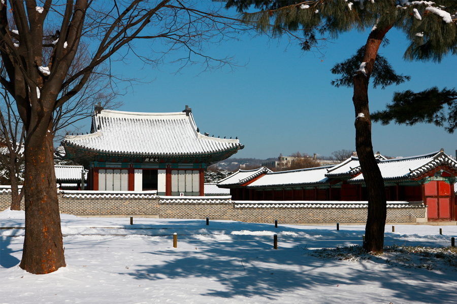 The entrance of Changgyeonggung Palace showcasing traditional Korean architecture in a serene park environment.
