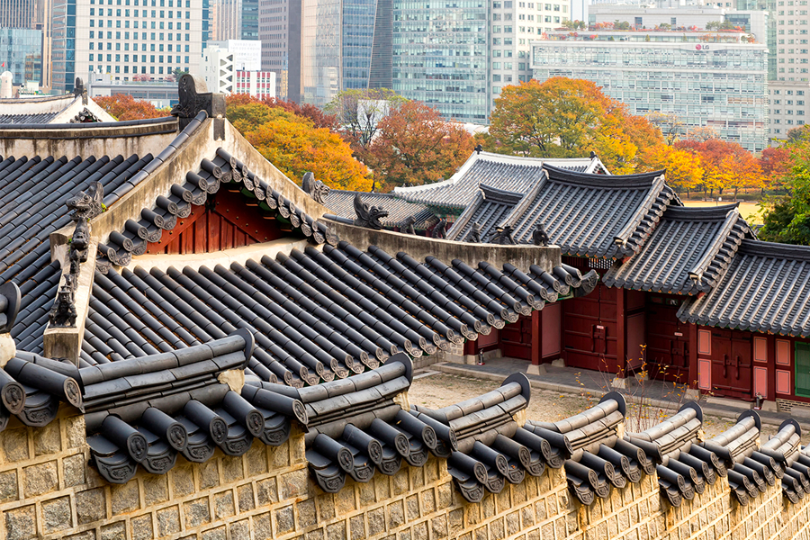 The architectural details of the National Museum of Modern and Contemporary Art located near Deoksugung Palace.