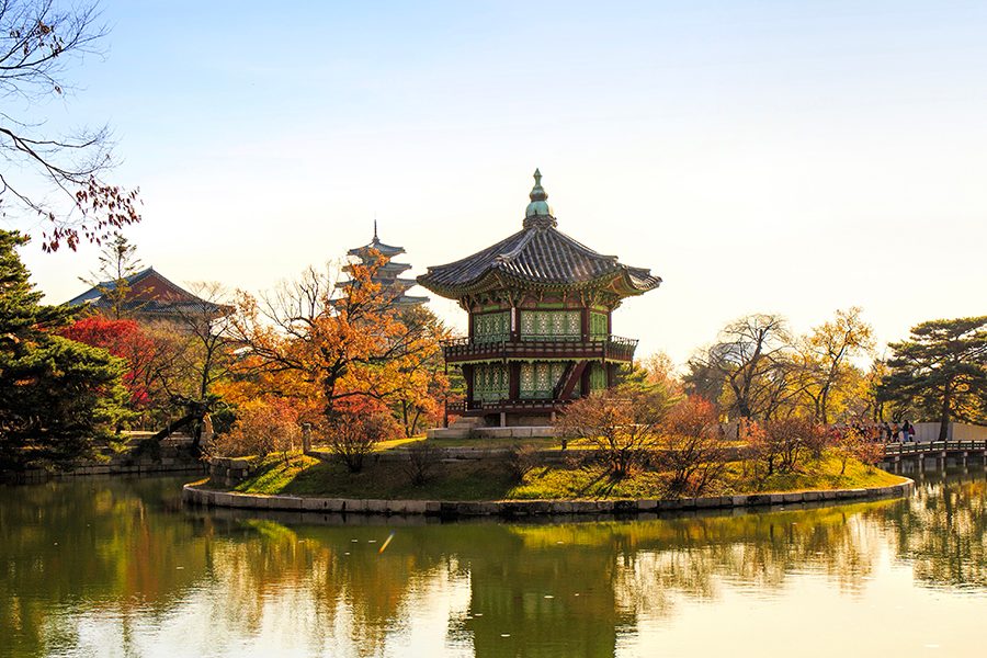 Cheongwadae, the Blue House, the presidential residence of South Korea, viewed from the historic Gyeongbokgung Palace.