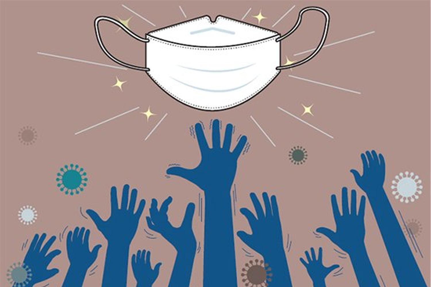 金口罩的追求，疫情期間，人們舉手努力想要獲取稀有口罩。