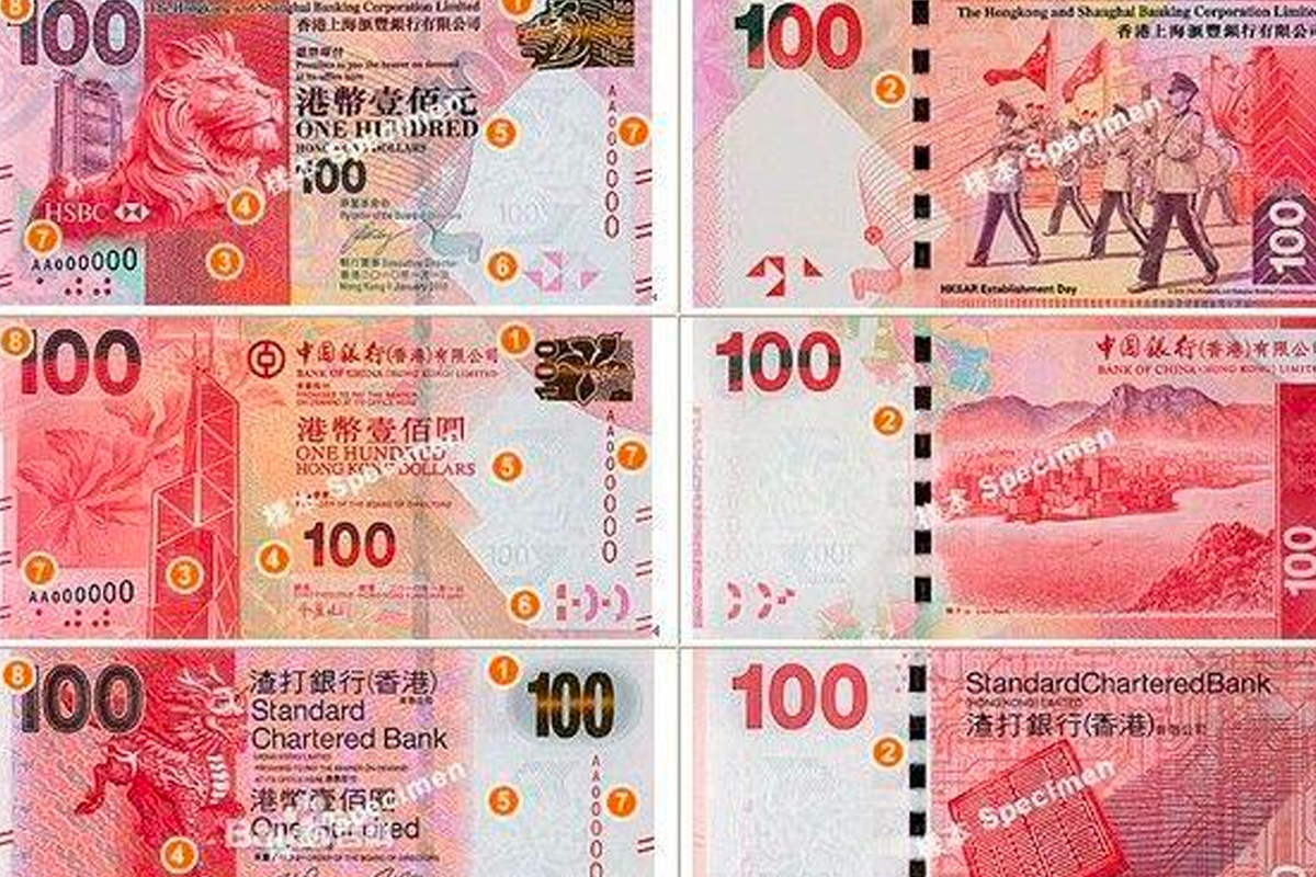 多款香港的100元紙幣設計，探討為何香港紙幣有多種設計。