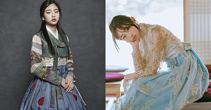 ภาพคนใส่ชุดฮันบกสุดหรูในบริเวณพระราชวังคยองบกกุง