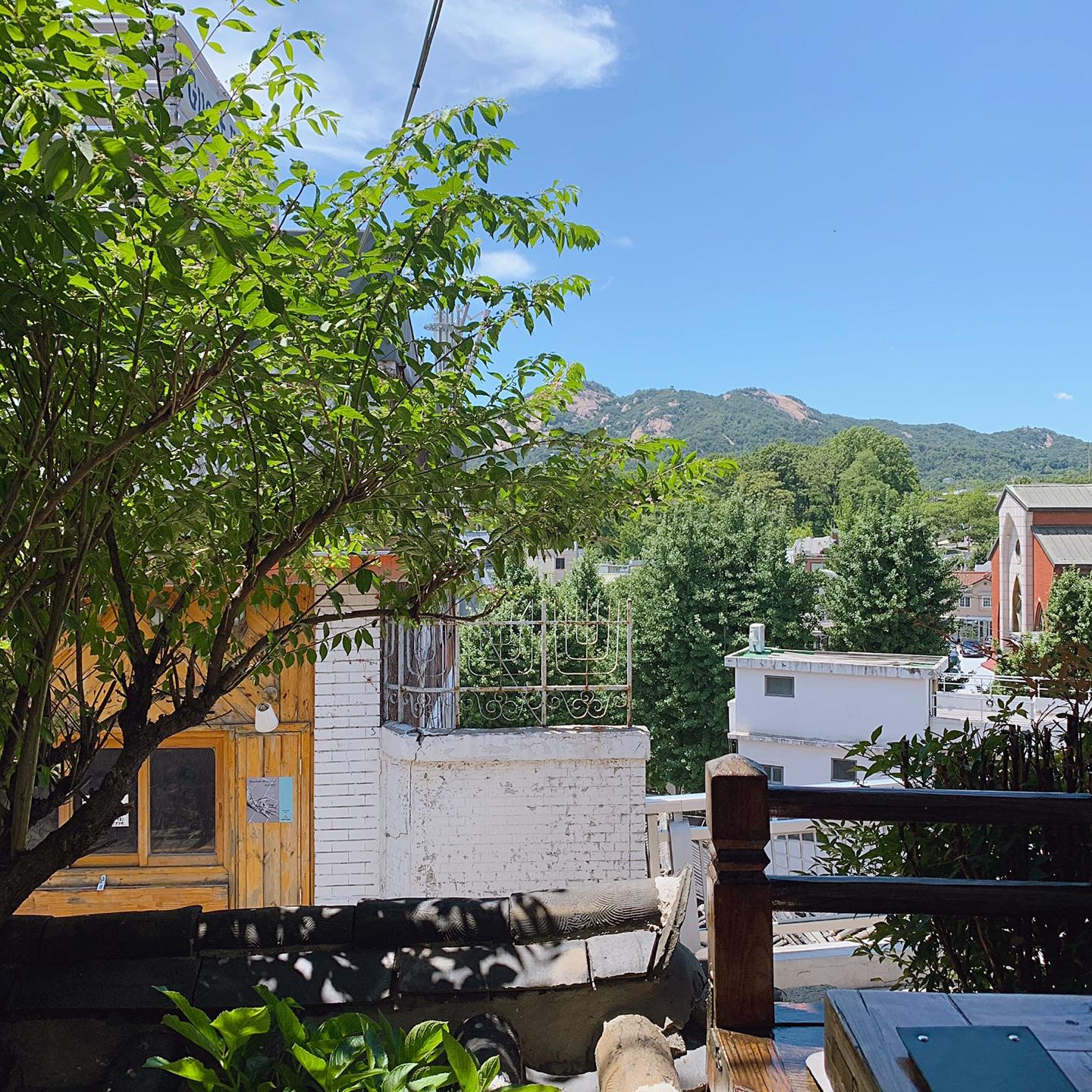 ร้านชาในหมู่บ้านฮันอกบุกช่นที่คนเข้าคิวต่อแถวยาวเหยียดเป็นชั่วโมง วิวภูเขา บรรยากาศพันล้าน