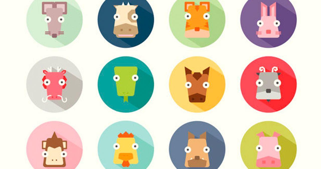 ภาพการ์ตูนน่ารักของสัตว์ 12 ตัว เป็นสัญลักษณ์ของนักษัตรต่างๆ