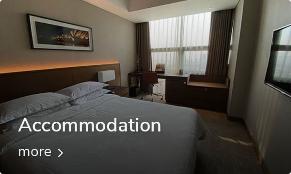 Cozy and modern hotel room interior at a popular accommodation near Seoul Station, Korea, with city views from the window.