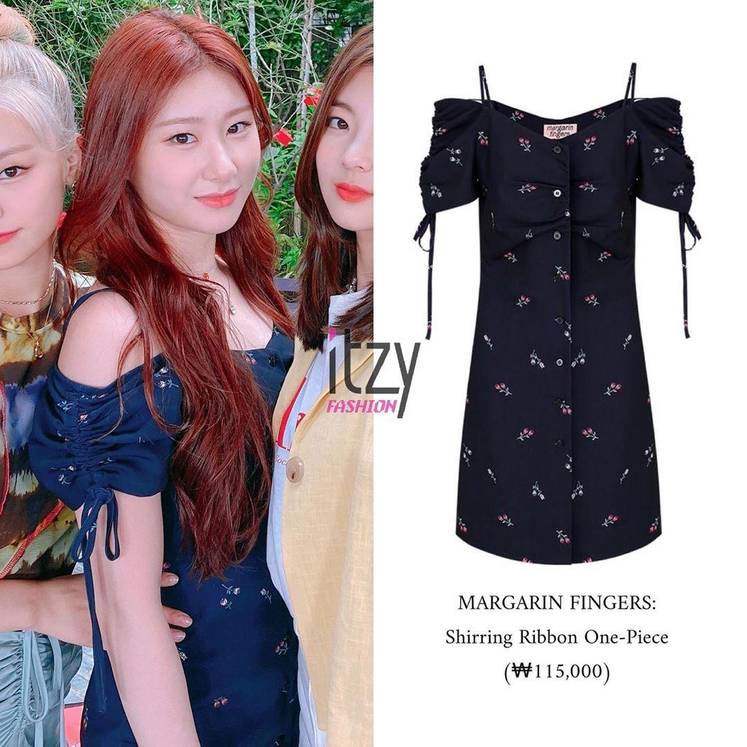 チェリョンが着用しているMARGARIN FINGERSのオフショルダーでチューリップ柄のワンピース、価格は115000ウォン。