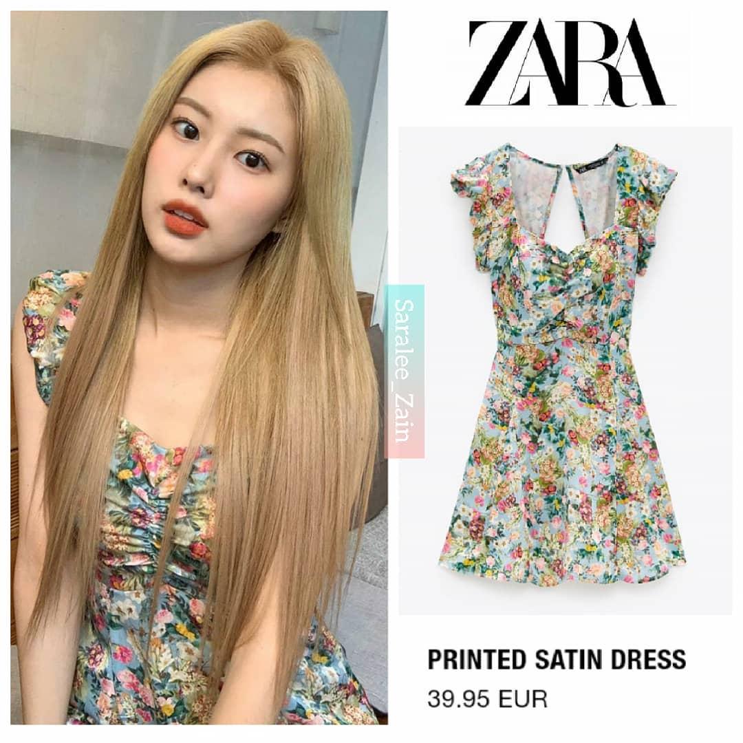 へウォンが着用しているZARAの水色の花柄ワンピース、鮮やかで夏らしい女性らしいデザイン、価格は約5000円。