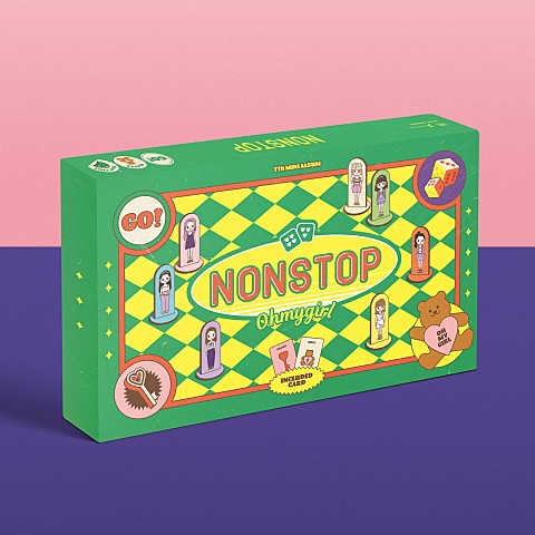 オーマイガールによるアルバム「Nonstop」のカラフルでポップなデザインのジャケッツ。