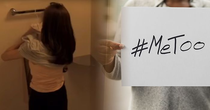 配有 #MeToo 標識牌的女性，代表性騷擾和女性權利的話題