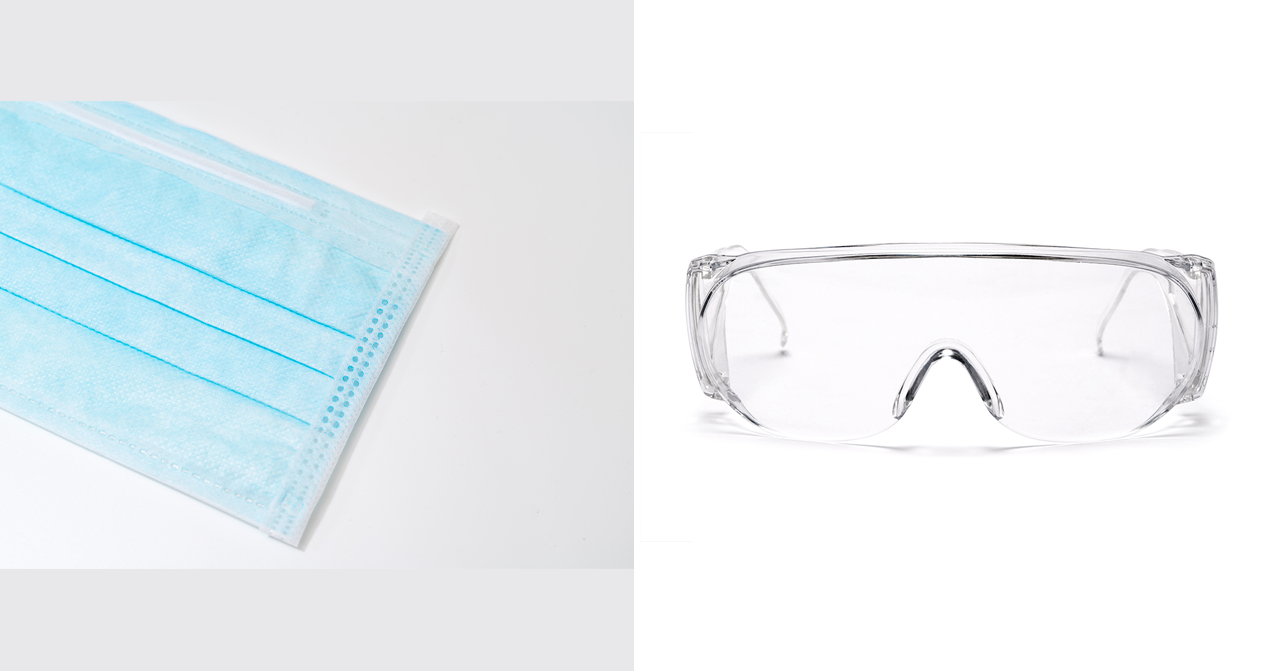 醫療口罩和護目鏡，用於保護旅客和工作人員的安全裝備