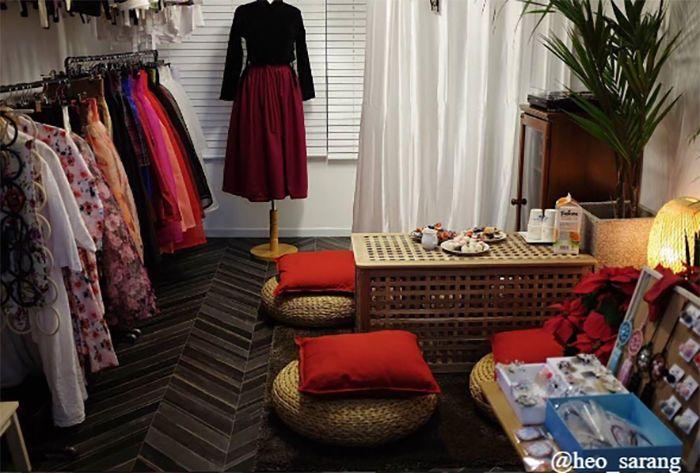 Elegant interior of a hanbok boutique showcasing modern variations